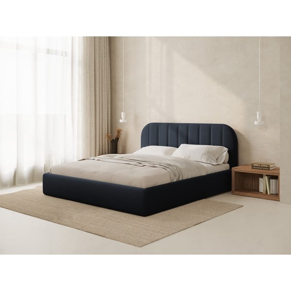 Letto matrimoniale imbottito blu scuro con contenitore con rete inclusa 140x200 cm Juno – Windsor & Co Sofas-image-1