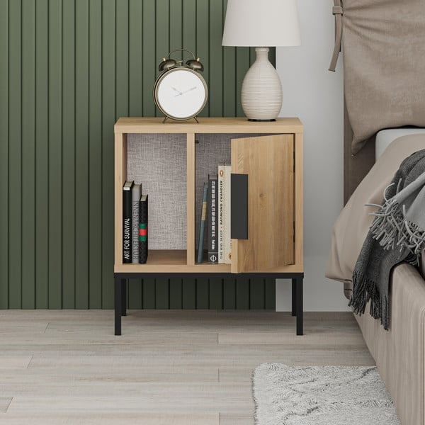 Comodino in rovere decorato in colore naturale Lani - Marckeric-image-4