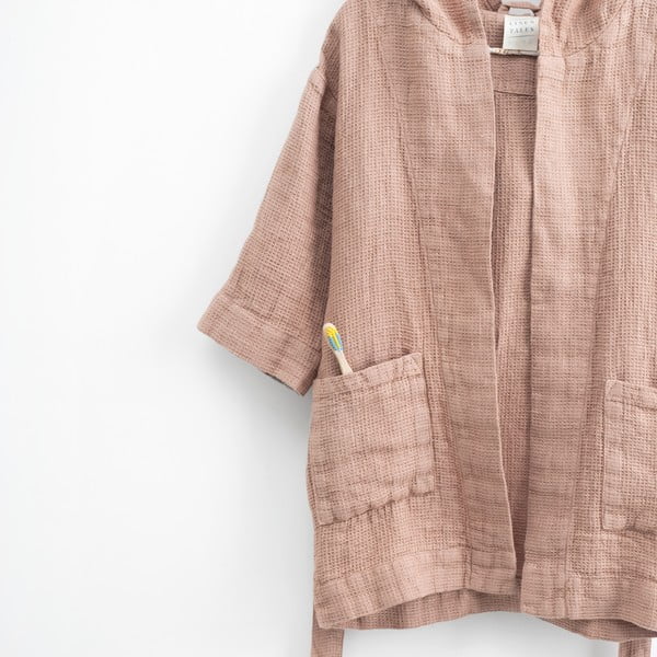 Accappatoio per bambini in lino arancione Natura, taglie 122 - 128 Cafe Creme - Linen Tales-image-1