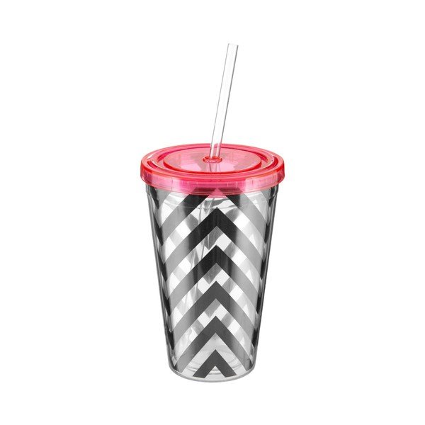 Tazza a righe con coperchio rosa Chevron, 450 ml - Premier Housewares-image-1