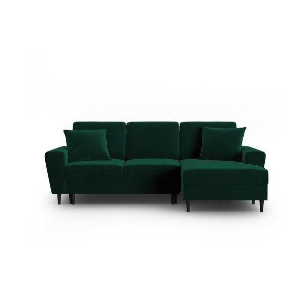 Divano angolare verde allungabile e con contenitore (con penisola a destra/con chaise lounge) con rivestimento in velluto Kyoto – Cosmopolitan Design