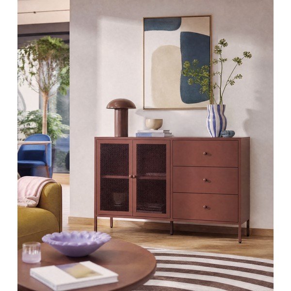 Credenza burgundy in metallo 140x90x40 cm Fayna – Marckeric-image-1