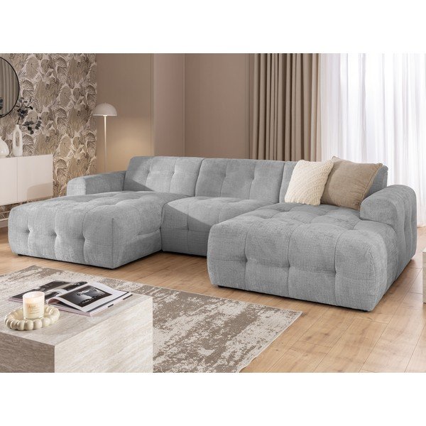Divano angolare grigio chiaro (a U/con chaise lounge) Melva – Ropez-image-1