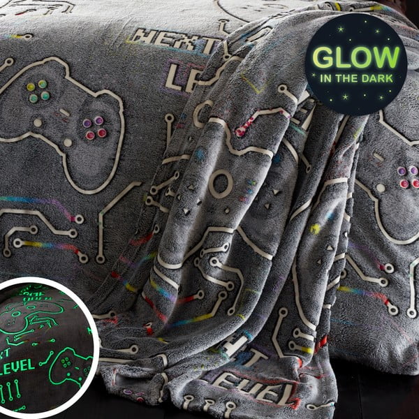 Coperta grigia per neonati con effetto luminoso in micropile 130x170 cm Game Over - Catherine Lansfield-image-4