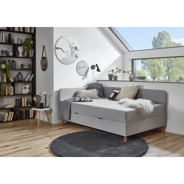 Letto singolo imbottito grigio chiaro con contenitore con materasso incluso 90x200 cm Cabana – Meise Möbel-image-1