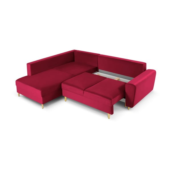 Divano angolare rosso allungabile e con contenitore (con penisola a sinistra/a L) con rivestimento in velluto Kyoto – Cosmopolitan Design-image-3