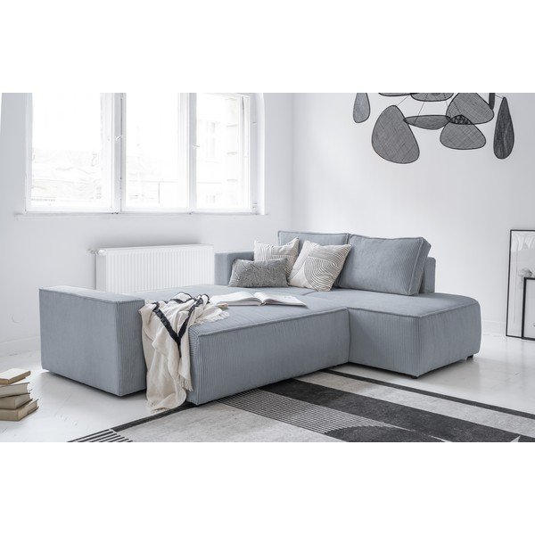 Divano letto angolare in velluto a coste grigio chiaro Brave Dave - Miuform-image-4