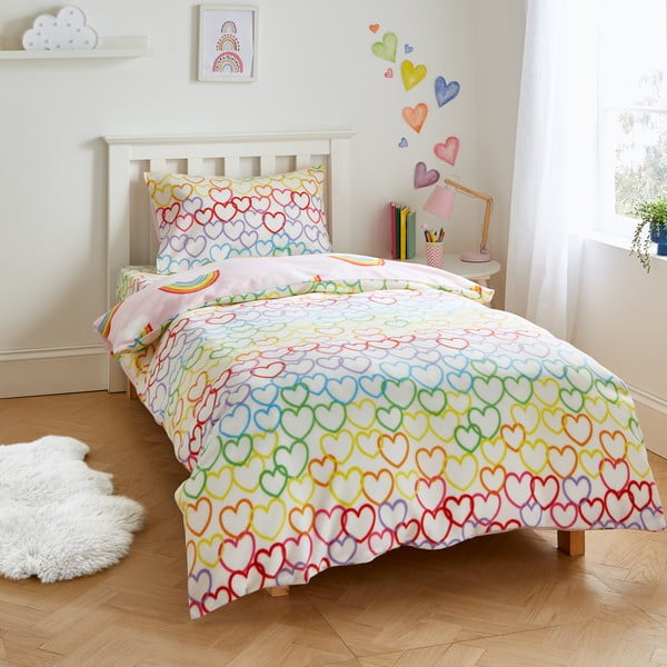 Biancheria da letto per culla in flanella 120x150 cm Rainbow Hearts - Catherine Lansfield-image-2