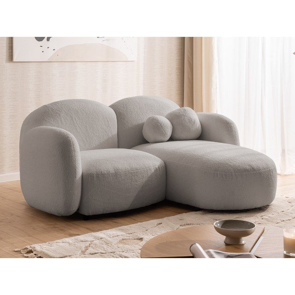 Divano angolare grigio (con penisola a destra/con chaise lounge) con rivestimento in bouclé Orbit – Ropez-image-4