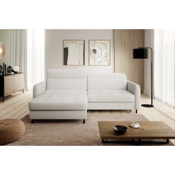 Divano angolare color crema allungabile/con contenitore (con penisola a sinistra/con chaise lounge) e rivestimento in bouclé Gomsi – ELTAP-image-3