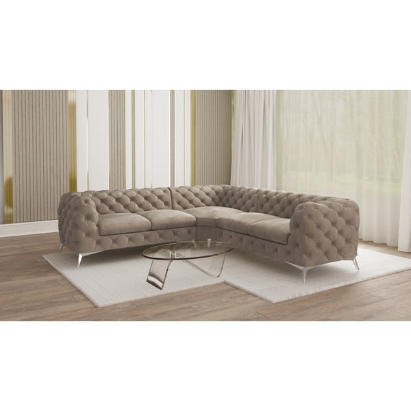 Divano angolare greige con rivestimento in velluto Chelsea – Ropez-image-1