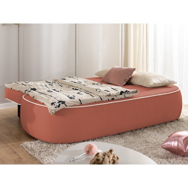Divano per bambini rosa/grigio chiaro allungabile/con contenitore con rivestimento in velluto 210 cm Saga – Ropez-image-4