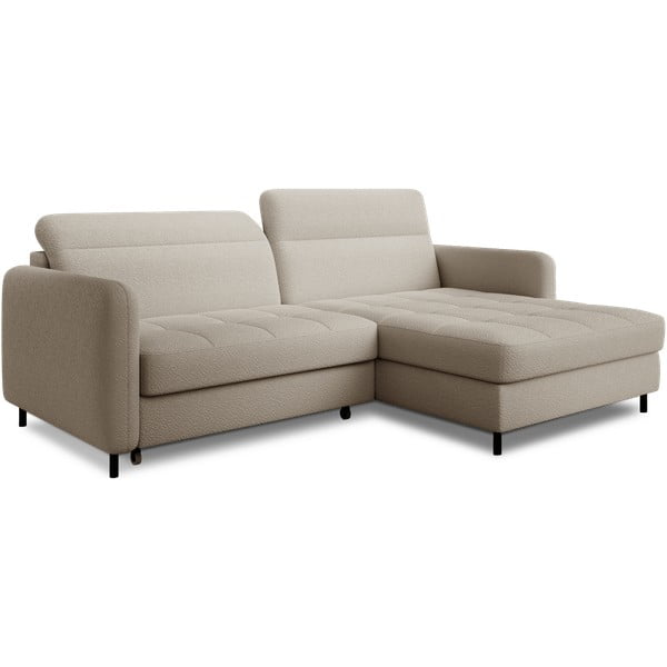 Divano angolare beige allungabile/con contenitore (con penisola a destra/con chaise lounge) e rivestimento in bouclé Gomsi – ELTAP-image-2