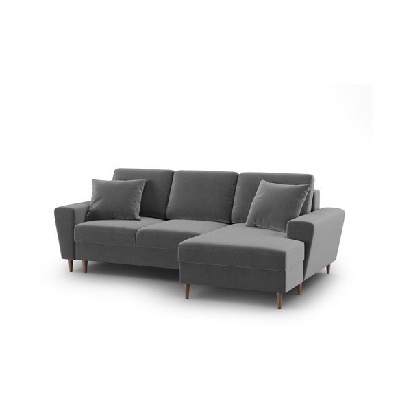 Divano angolare grigio chiaro allungabile e con contenitore (con penisola a destra/con chaise lounge) con rivestimento in velluto Kyoto – Cosmopolitan Design-image-1