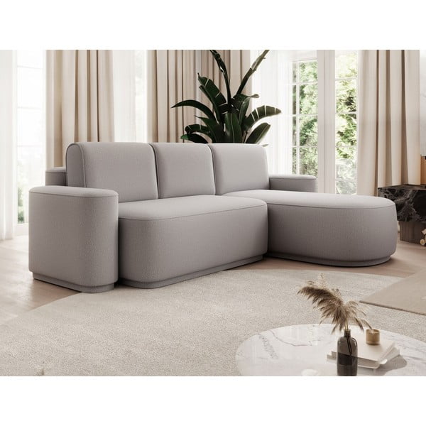 Divano angolare grigio chiaro allungabile/con contenitore (con penisola a destra/con chaise lounge) e rivestimento in ciniglia Aurumm – ELTAP-image-3