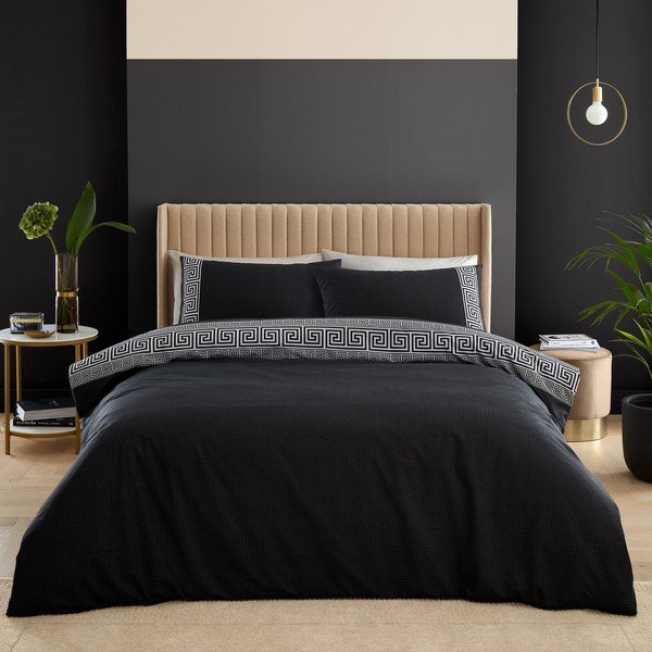 Biancheria da letto singola nera 135x200 cm Artemis Greek Key - Catherine Lansfield-image-1