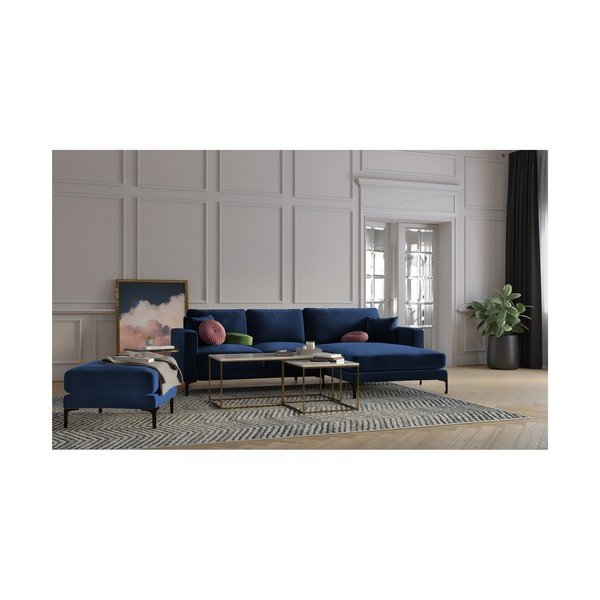 Pouf in velluto blu navy Harmony - Kooko Home-image-3