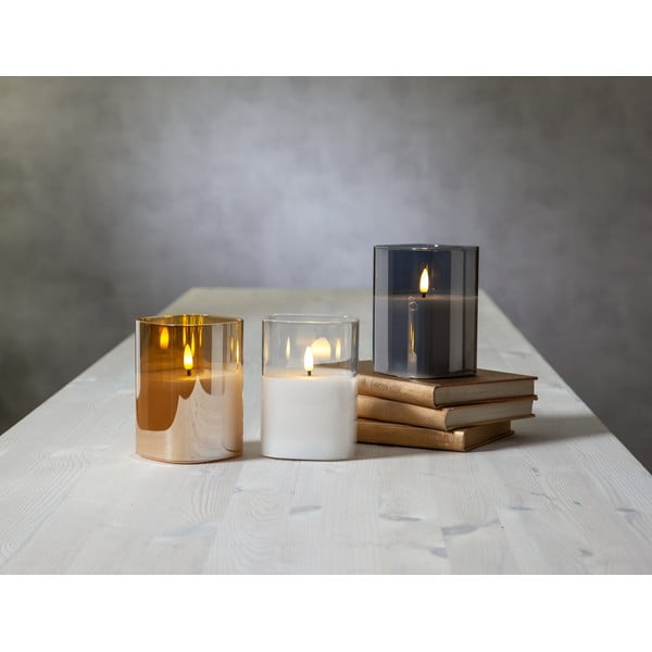 Candela di cera a LED grigia in vetro, altezza 12,5 cm Flamme - Star Trading-image-4