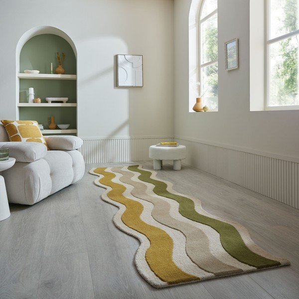 Passatoia verde/di colore naturale in lana tessuta a mano 80x300 cm Cascade Wool – Flair Rugs-image-1
