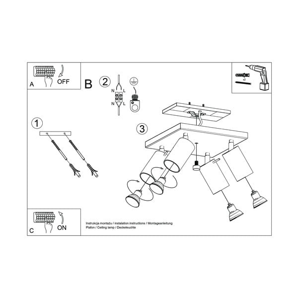 Apparecchio da soffitto grigio Quatre Etna - Sollux-image-4