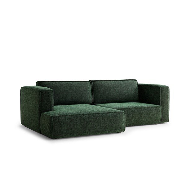 Divano angolare verde scuro allungabile/con contenitore (con penisola a sinistra/con chaise lounge) con rivestimento in ciniglia Velto – Maison de Rêve