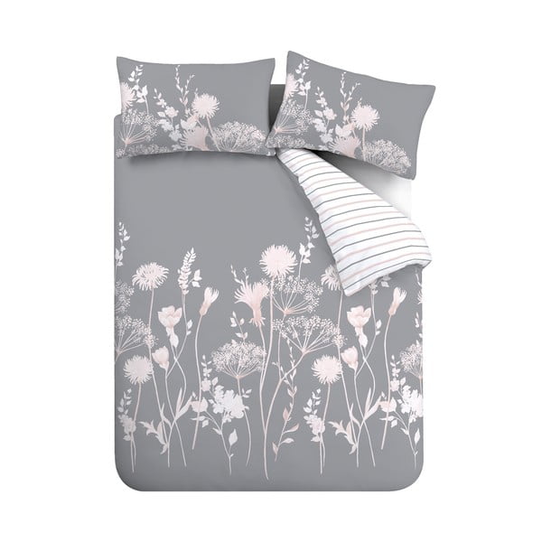 Set copripiumino e federa grigio per letto matrimoniale 200x200 cm Meadowsweet Floral – Catherine Lansfield