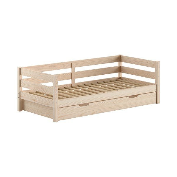 Letto da bambini estraibile di colore naturale in pino massiccio con rete inclusa 90x200 cm Margrit – Vipack