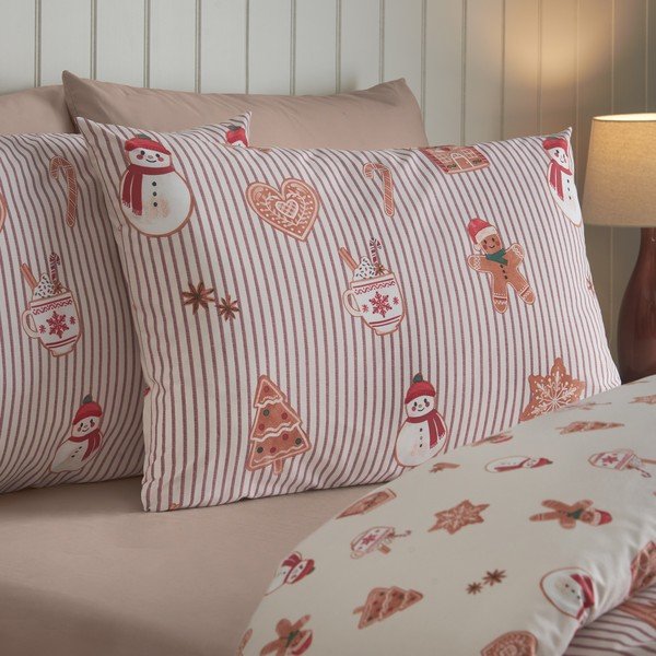 Set copripiumino e federa di colore naturale per letto singolo 135x200 cm Christmas Gingerbread Stripe – Catherine Lansfield-image-2