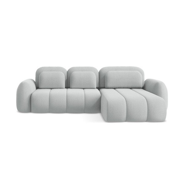 Divano angolare grigio chiaro allungabile/con contenitore (con penisola a destra/con chaise lounge) con rivestimento in bouclé Pele – Makamii
