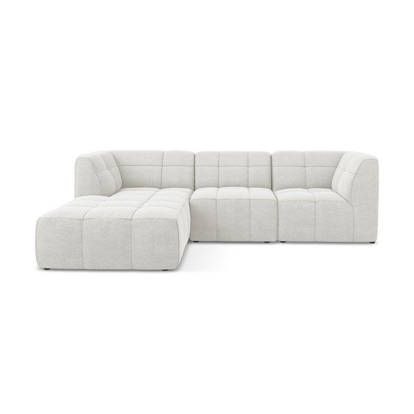 Divano angolare bianco (con penisola a sinistra/con chaise lounge) con rivestimento in bouclé Aloha – Makamii