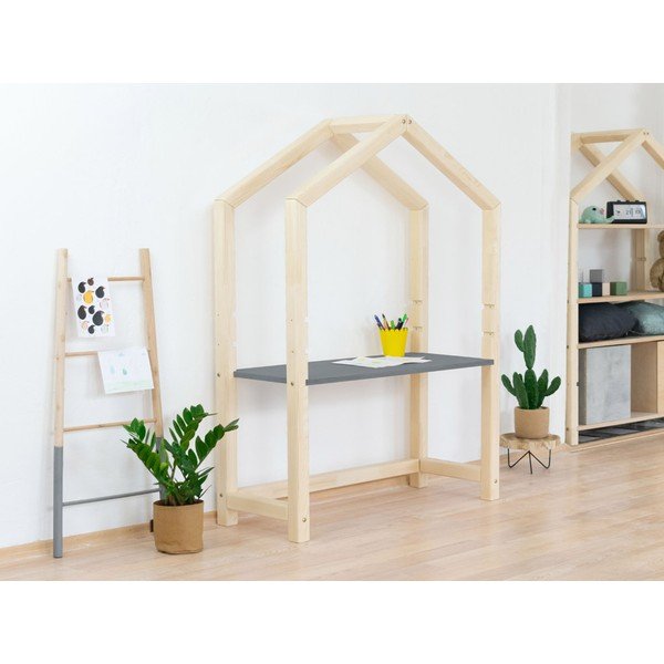Tavolo da casa in legno naturale con piano grigio Stolly, 97 x 133 cm - Benlemi