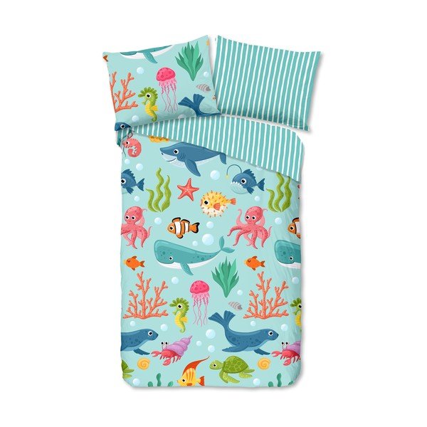 Set copripiumino e federa da bambini blu in cotone per letto singolo 140x200 cm Ocean – Good Morning