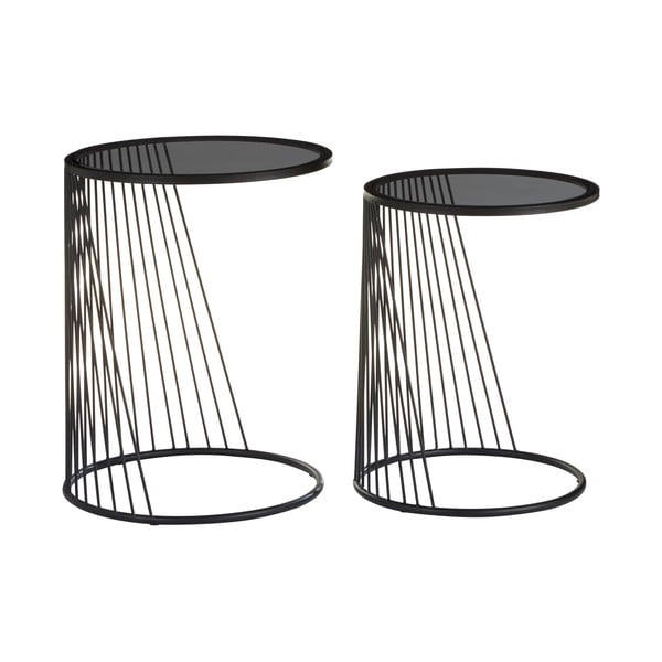 Tavolini da salotto rotondi con piano in vetro in set di 2 pezzi Trento - Premier Housewares-image-2