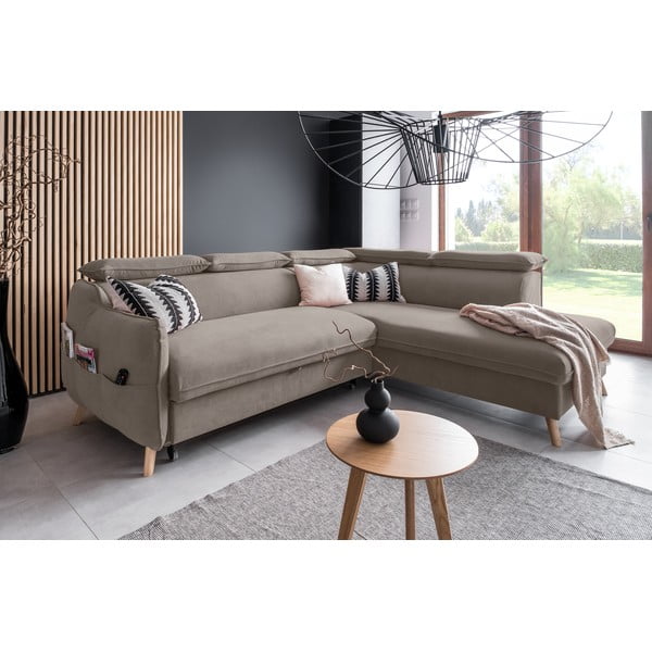 Divano letto angolare in velluto marrone chiaro (angolo destro) Sweet Harmony - Miuform-image-4