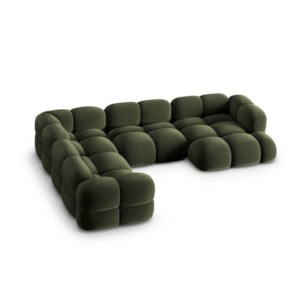 Divano angolare verde (con penisola a sinistra/a U) con rivestimento in velluto Loretto – Cosmopolitan Design-image-1