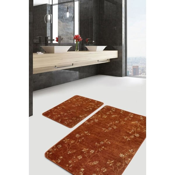 Set di tappetini per il bagno marroni in velluto 2 pz 60x100 cm – Mila Home-image-3