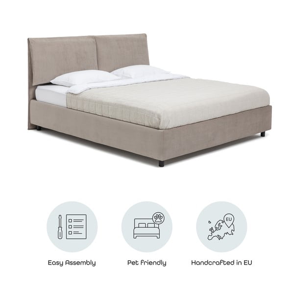 Letto matrimoniale imbottito grigio tortora con contenitore con rete inclusa 180x200 cm Myra Pillow – Bonami Selection-image-4