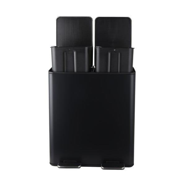 Cestino per la spazzatura nero opaco in acciaio per raccolta differenziata/con pedale 2x20 l   Aliya – Spirella-image-2