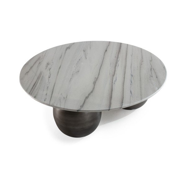 Tavolino da salotto rotondo bianco/nero con piano in marmo ø 120 cm Tanya – MOME-image-3