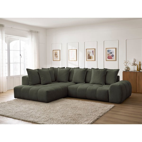 Divano angolare verde allungabile e con contenitore (penisola a sinistra/a L) con rivestimento in ciniglia Everest – Bobochic Paris-image-1