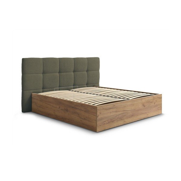 Letto matrimoniale imbottito/in truciolato verde imbottito con contenitore con rete inclusa 180x200 cm Kumo – Bobochic Paris