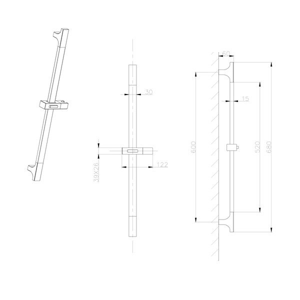Asta per doccia in acciaio inox da parete dorata con supporto scorrevole 68 cm – Sapho-image-1