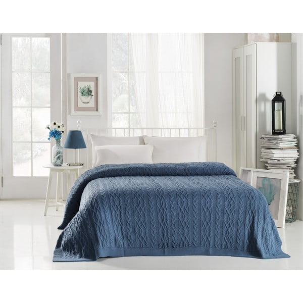 Copriletto blu inchiostro con maglia in misto cotone, 220 x 240 cm - Homemania Decor