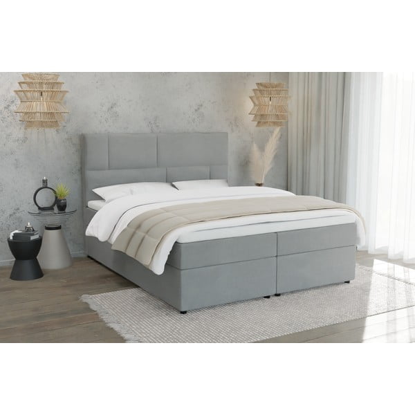 Letto boxspring grigio chiaro con contenitore 160x200 cm Lola - Ropez-image-1