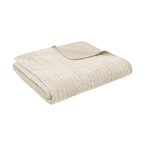 Copriletto beige in velluto con rivestimento trapuntato 240x260 cm Attica Velvet Embroidered – Bianca
