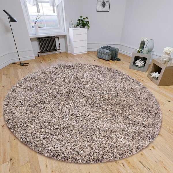 Tappeto rotondo beige ø 120 cm Shag - Hanse Home-image-1