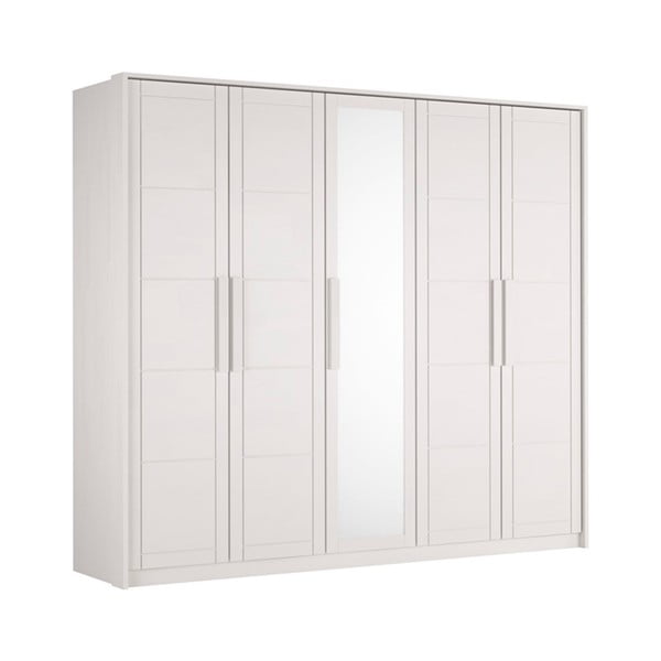 Armadio bianco in faggio massiccio con specchio 252x220 cm Timo – Olivia Living