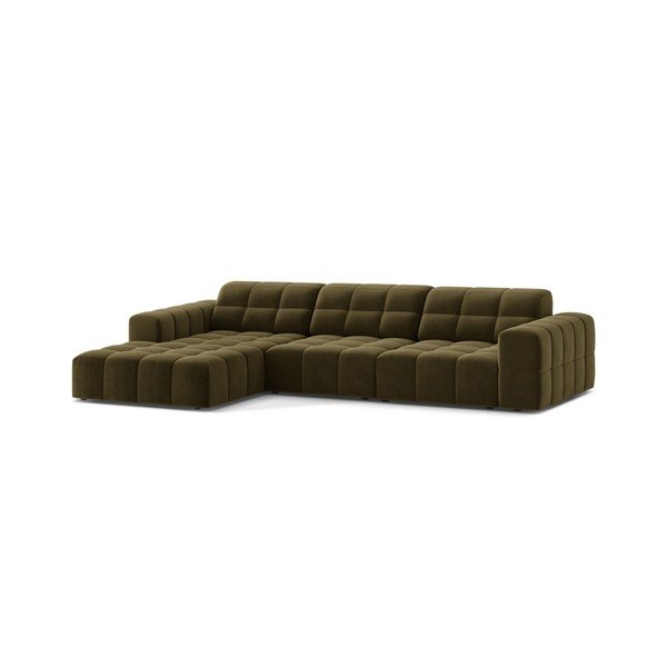 Divano angolare color kaki (con penisola a sinistra/con chaise lounge) con rivestimento in velluto Chicago – Cosmopolitan Design-image-1