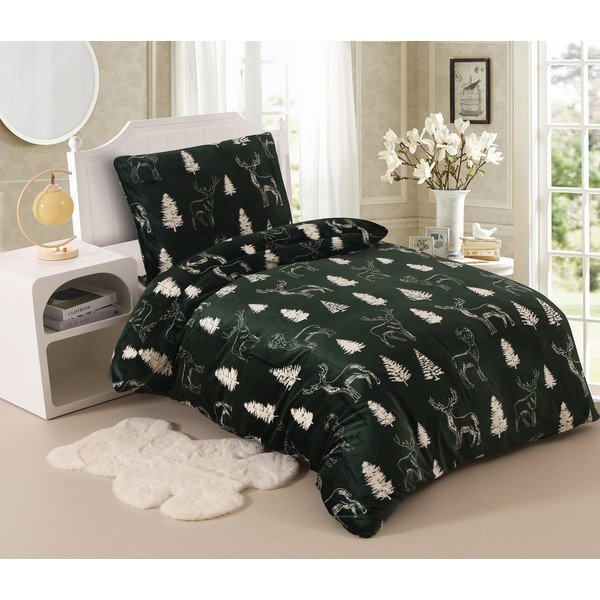Biancheria da letto singola 140x200 cm in microfelpa verde scuro - My House