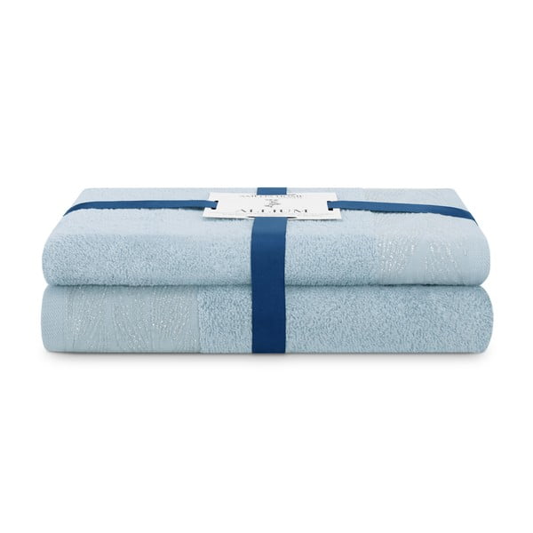 asciugamani e teli da bagno in spugna di cotone azzurra in set di 2 pezzi Allium - AmeliaHome